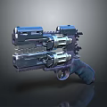 Mechanical Double Barrel Revolver With Metal Construction And Futuristic Tactical Design