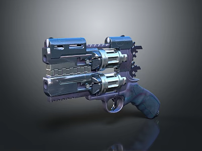 Mechanical Double Barrel Revolver With Metal Construction And Futuristic Tactical Design 3d model