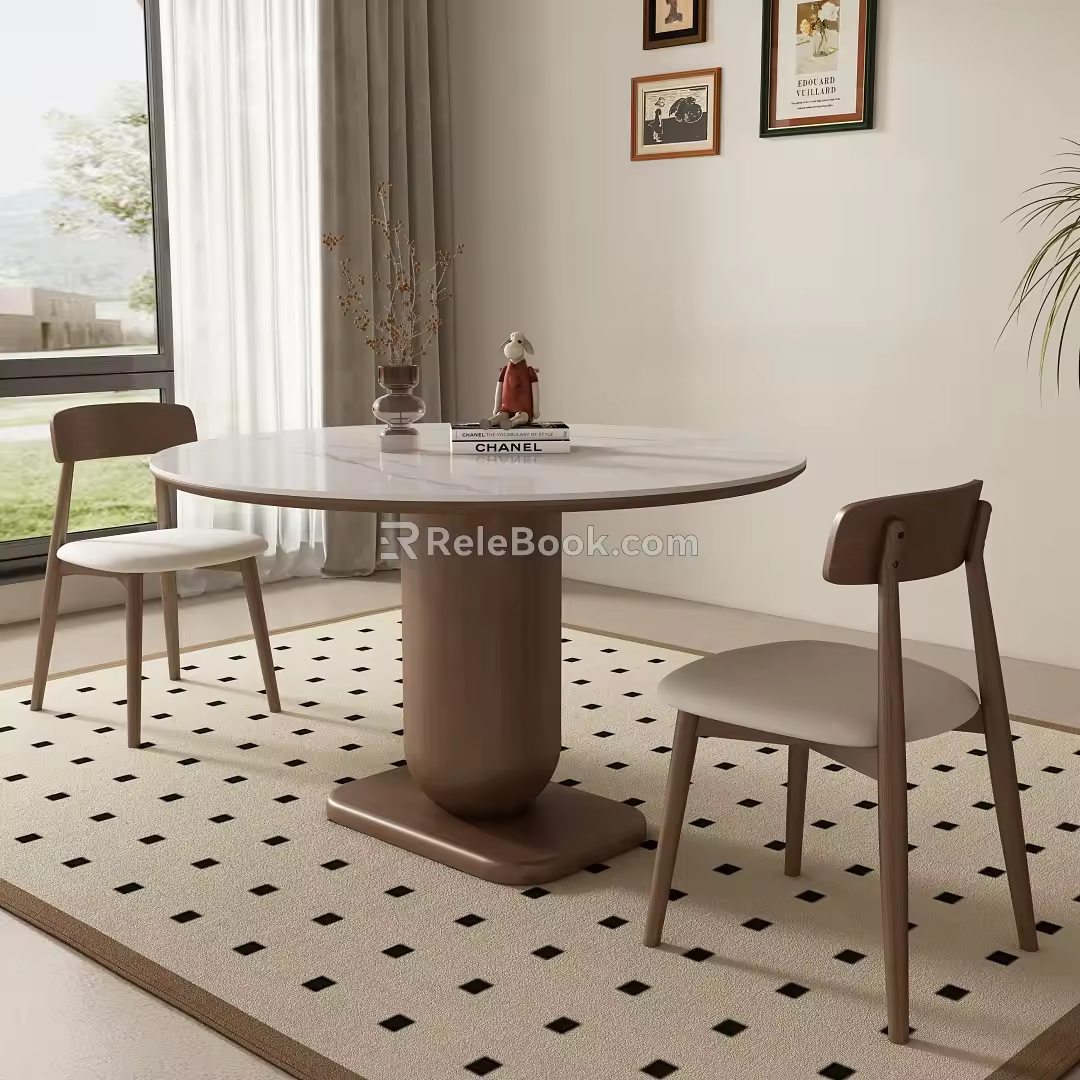 Middle Ancient Round Dining Table and Chair 3d model