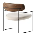 Modern Minimalist Single Chair With Wooden Backrest Light Fabric Seat And Black Metal Frame