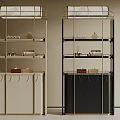 Modern Style Decorative Cabinets With Metal Frame Multiple Shelves And Beige Black Design
