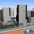 Modern Urban Commercial Complex With High Rise Buildings Central Square And Green Spaces
