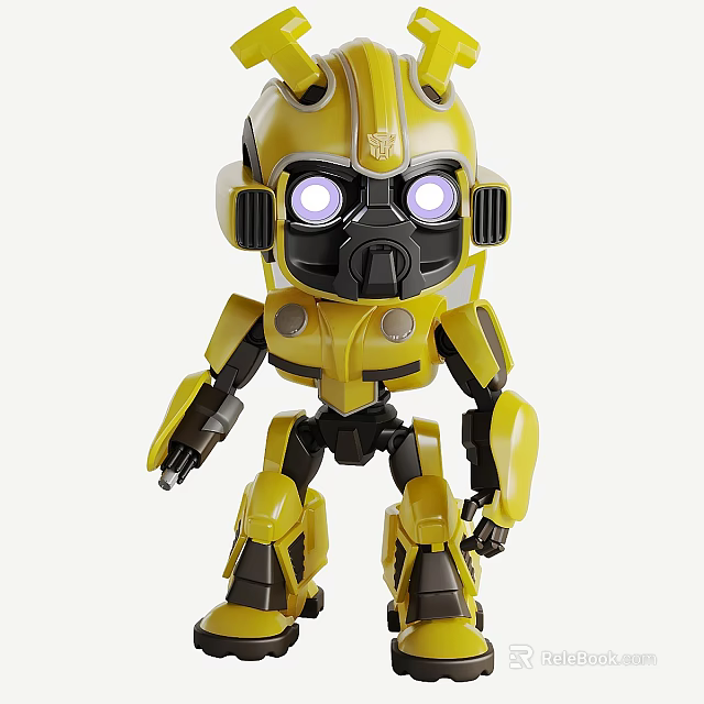 Yellow Robot Doll With Glowing Purple Eyes And Q Version Mechanical Design 3d model 