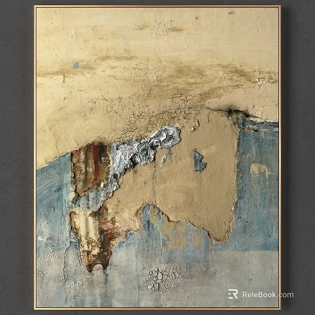 Abstract Art Frame with Beige Blue Brown Textured Modern Painting Design 3d model 