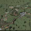 Hotel Buildings Scattered in Lush Forest with Winding Roads and Natural Architecture Fusion