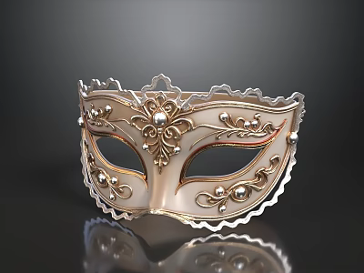 Elegant Decorative Mask With Gold Patterns And Pearl Decorations On Dark Background 3d model