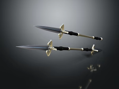 Two Elegant Swords With Golden Guards Black Handles And Sharp Blades 3d model