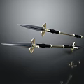 Two Elegant Swords With Golden Guards Black Handles And Sharp Blades