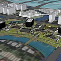 Urban Modern Commercial Street Design With Waterfront Greenery Open Spaces And Pedestrian Areas