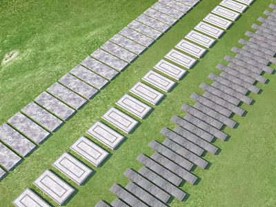 Garden Pathway Design With Neatly Arranged Gray Stone Slabs On Green Grass 3d model