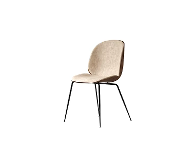 Sleek Modern Dining Chair With Beige Fabric Seat And Backrest And Black Metal Legs Design 3d model
