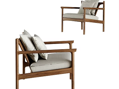 Modern Wooden Frame Accent Chair With Light Gray Cushion And Pillows 3d model