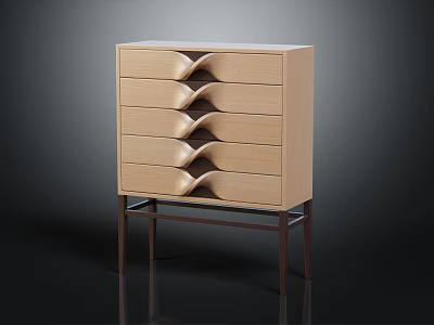 Modern Wooden Chest of Drawers With Wavy Design And Metal Legs 3d model