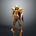 Golden Warrior Character Model With Blue Cape And Decorative Armor Details