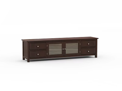 Modern Dark Wood TV Stand With Drawers And Glass Panel Doors Design 3d model