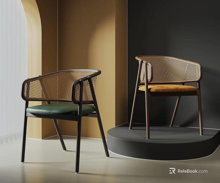 Modern Dining Chairs With Woven Backrest Wooden Frame And Upholstered Comfortable Seats 3d model 