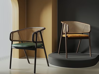 Modern Dining Chairs With Woven Backrest Wooden Frame And Upholstered Comfortable Seats 3d model