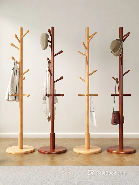 Tree Shaped Wooden Coat Racks For Hanging Clothes Hats Bags 3d model 