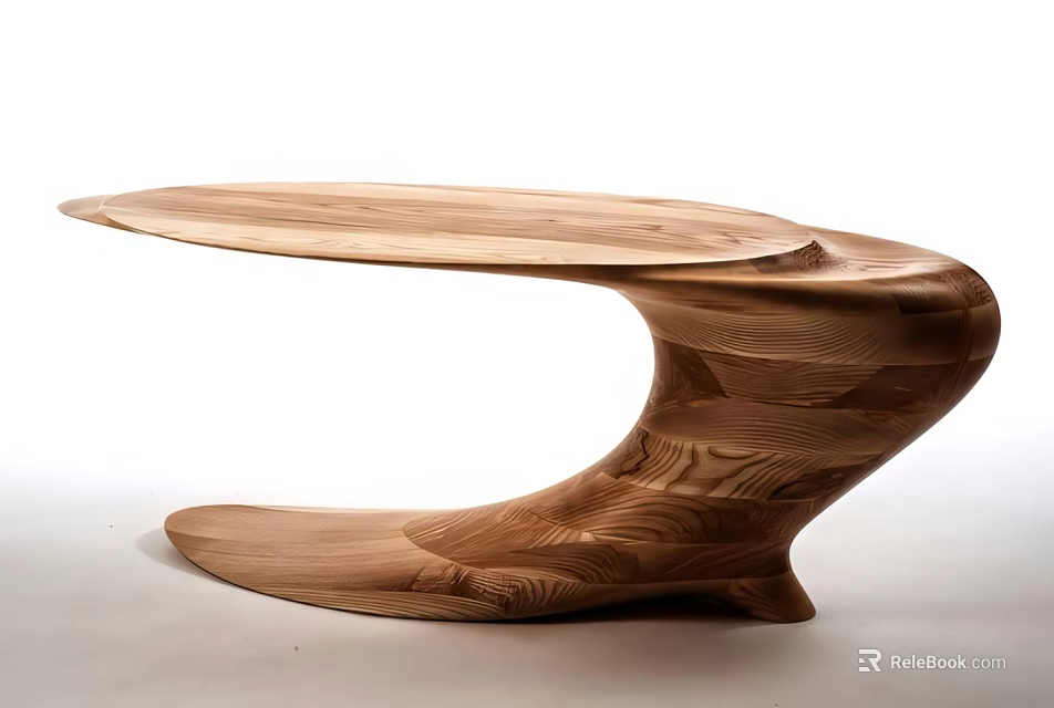 Unique Wooden Bar Counter With Sculptural Curved Design And Natural Wood Grain 3d model 