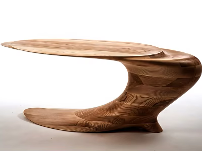 Unique Wooden Bar Counter With Sculptural Curved Design And Natural Wood Grain 3d model