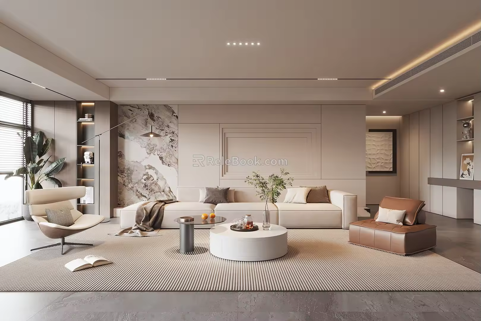 Living room sofa coffee table combination leisure chair single sofa floor lamp 3d model