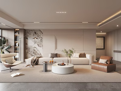 Modern Living Room Interior Design With Large Sofa Coffee Table Rug Wall Art and Plants 3d model