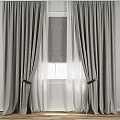 Modern Interior Textured Gray Curtains With Window Blinds And Black Tiebacks 3d model