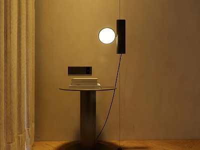 Modern Pendant Light Hanging Above Small Glass Table With Books In Warm Interior Space 3d model