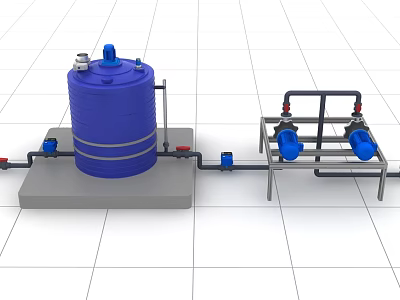 Industrial Equipment System With Blue Storage Tank Concrete Base Pipes And Pumps 3d model