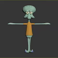 Squidward Tentacles 3D Animated Character With Light Green Body Orange T-Shirt And Outstretched Arms