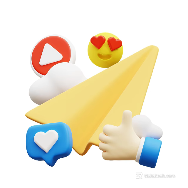 Cute Decorative Ornament Set with Paper Plane Play Button Smiley Heart Speech Bubble Thumbs Up 3d model 