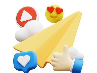 Cute Decorative Ornament Set with Paper Plane Play Button Smiley Heart Speech Bubble Thumbs Up 3d model