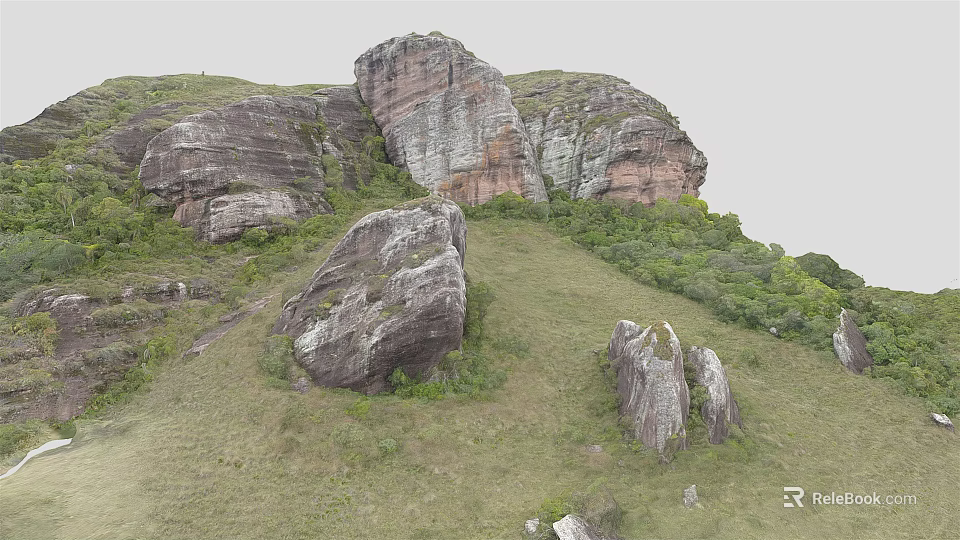 Natural Garden Landscape Featuring Large Rocks Green Grass And Small Stones 3d model 