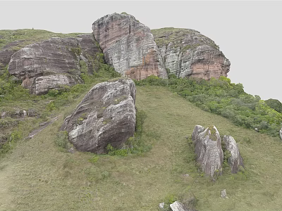 Natural Garden Landscape Featuring Large Rocks Green Grass And Small Stones 3d model