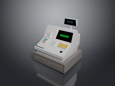 White Sharp Cash Register With Digital Display Keypad And Cash Drawer 3d model