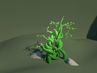 Green Twisted Vines with Coiled Stems and Small White Stones on Green Ground with Buds 3d model