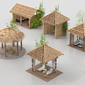 Traditional Thatch House Designs With Bamboo Plants And Wooden Seating Decks