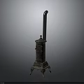 Vintage Cast Iron Stove With Tall Chimney Decorative Carvings And Three Legs