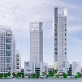 Modern Commercial Complex With Open Courtyard Greenery And Pedestrians