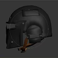 Shiny Black Metallic Tactical Helmet Headwear With Glossy Surface And Futuristic Design