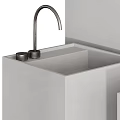 Modern Minimalist Gray Washbasin With Square Design Matte Finish And LED Lighting In Bathroom Interior