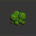 Green Spherical Plants With Yellow Spots On Orange Stems Against Dark Background