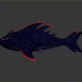 Modern Dark Blue Fish 3D Model With Red Accents And Sharp Fins Design