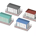 Miniature Building Models With Colored Roofs Fences And Various Colors Green Black Red Blue
