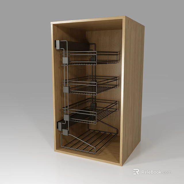 Practical Wooden Storage Cabinet Featuring Metal Multi Tier Shelves for Home Kitchen Organization 3d model 