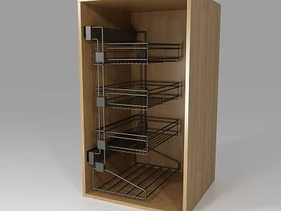 Practical Wooden Storage Cabinet Featuring Metal Multi Tier Shelves for Home Kitchen Organization 3d model