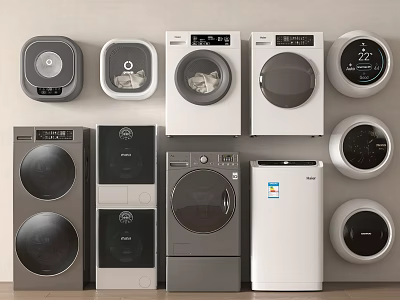 Assorted Modern Washing Machines In Different Colors And Front Loading Designs Displayed Together 3d model