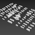 Different Types Of White Weapon Parts And Components On Black Background