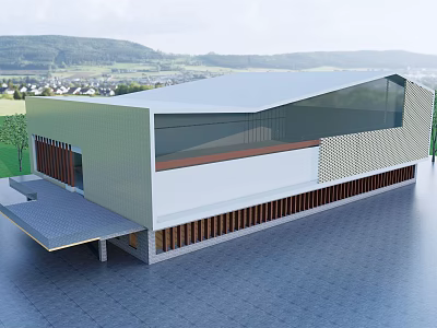 Modern Building Exterior Design With Glass Facade Panel And Terrace In Natural Landscape 3d model