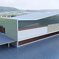 Modern Building Exterior Design With Glass Facade Panel And Terrace In Natural Landscape